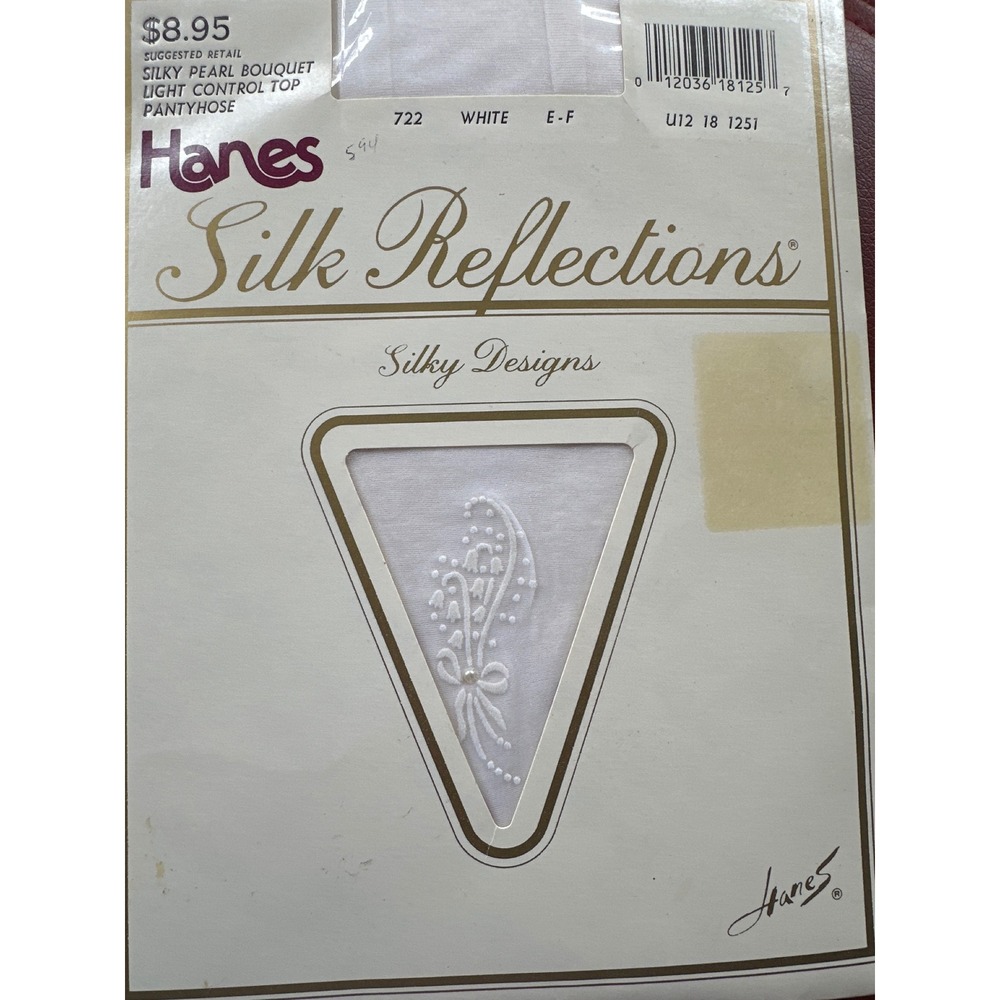 VINTAGE Hanes Silk Reflections Silky Designs Hose White Floral Pearl size EF
